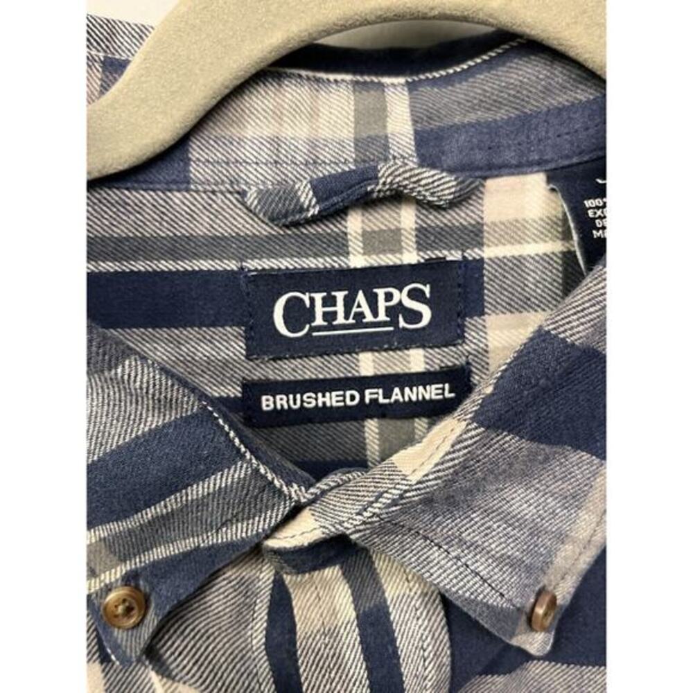 Chaps Brushed Flannel Shirt Mens‎ Large Blue Plaid button front Casual - Picture 4 of 8